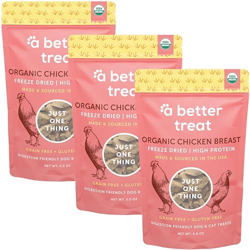 A Better Treat – Organic Freeze Dried Chicken Breast Dog Treats, Organic, Single Ingredient | Natural Healthy High Value | Gluten Free, Grain Free, High Protein, Diabetic Friendly | Made in The USA