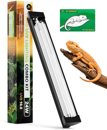 T5 10.0 UVB Reptile Light Fixture Combo Kit 24W 22'', with UV Sensor Card