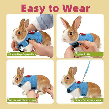AIITLE Breathable Rabbit Harness and Leash Set with Cute Bow, Blue M