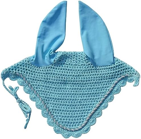 Elegant Horse Ear Bonnet, Fly Veil & Fly Mask – Superior Fly Protection with Style and Comfort for Every Ride (Light Blue/Sky Blue, COB)