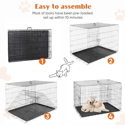 Sweetcrispy Dog Crate 42 Inch, Medium Large Dog Cage, Foldable Pet Kennel