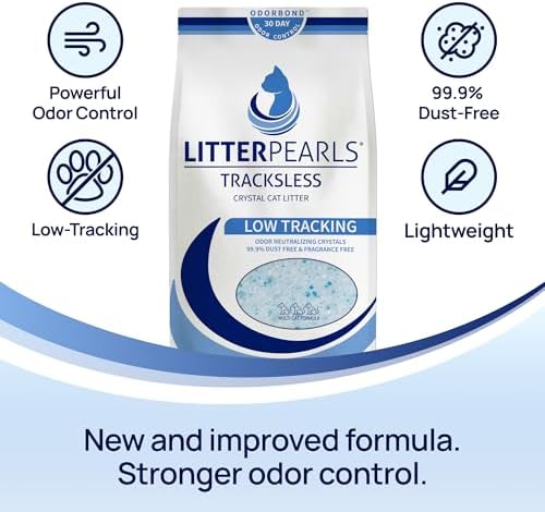 Litter Pearls Tracksless Unscented Non-Clumping Crystal Cat Litter with Odorbond, 7 lb, White, Clear and Blue Crystals