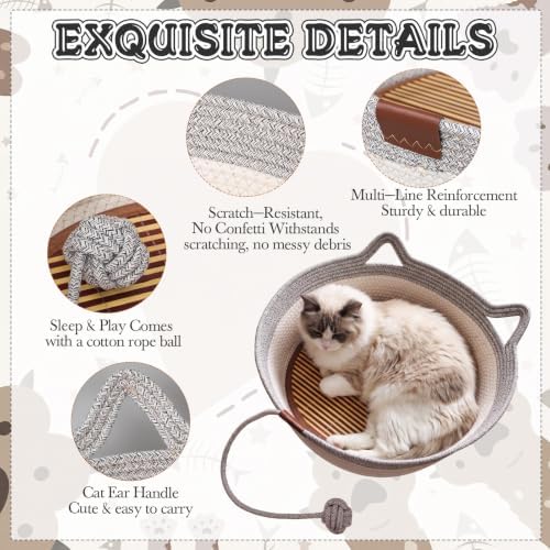 Novabright 2 Pack Woven Cat Baskets, 18.11 x 15.75 x 5.91 Inch, Grey