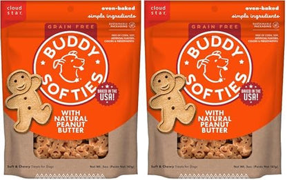 Cloud Star Buddy Biscuit Softies 5 oz Pouch, Grain-Free Soft & Chewy, Natural Peanut Butter Flavor Dog Treats, Oven Baked in the USA (Pack of 2)