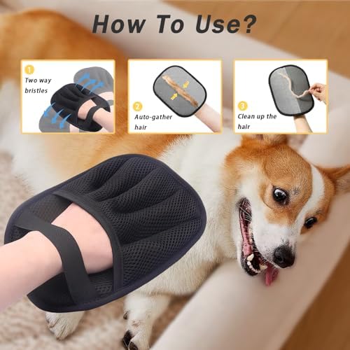 AUBELL Pet Hair Removal Glove,Five-Finger Electrostatic Magic Brush,2Pcs