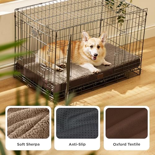 Bedsure Washable Dog Crate Bed for Large Size with Comfy Sherpa,35x22 Brown