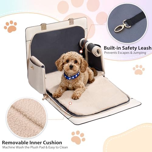 Dog Purse Carrier for Small Dogs, Stylish Foldable Pet Carrier Purse Tote Bag with Washable Cushion & Safety Leash, Airline Approved Puppy Travel Bag with Pockets (White)