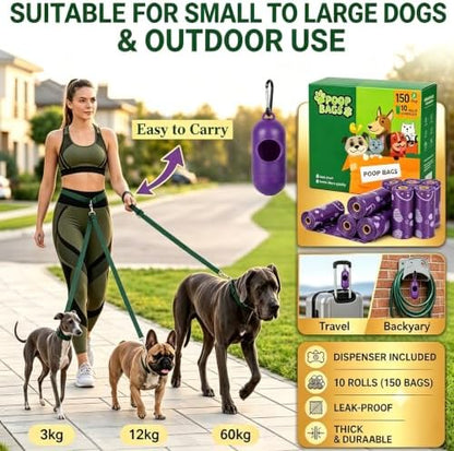 Dog Poop Bags with Dispenser Pet Waste Bags, 10 Rolls (150 Counts Total)