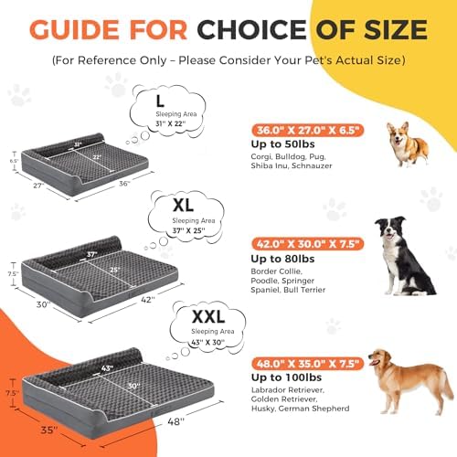 XXL Orthopedic Dog Bed, Extra Large Dogs, 48"x35", Dark Grey