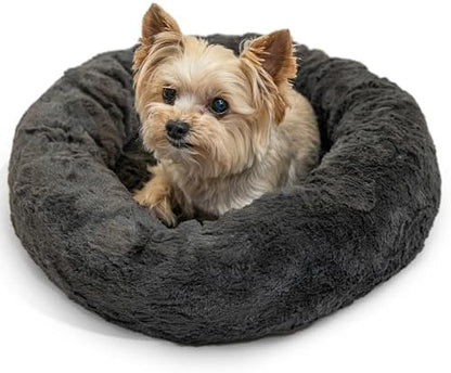 Best Friends by Sheri The Original Calming Donut Dog Bed for Extra-Small Dogs up to 10 lbs, Lux Faux Fur, Mink Dark Gray, 18" x 18"