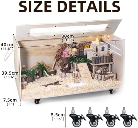 Pine Small Animals Houses&Habitats Chewproof, 32" Pine Guinea Pig Cage Hamster Cage for Small Animals (32" Medium, Roller)