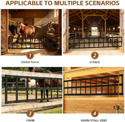 Horse Stall Guards with Adjustable Straps, High Tenacity Nylon Barn Door Guards with Screw Eyes and Open-End Snaps for Barn Ventilation & Safety, 20''H x 12'L, Black