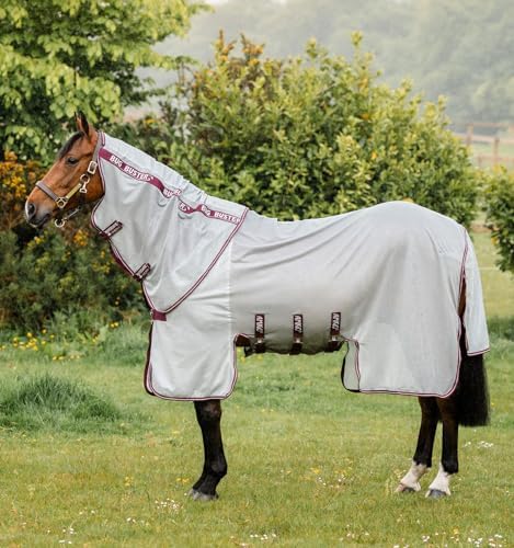 Horseware® Amigo® Bug Buster with No-Fly Zone™ Fly Sheet - Silver/Burgundy & White, 81 inches