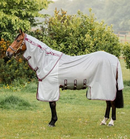 Horseware® Amigo® Bug Buster with No-Fly Zone™ Fly Sheet - Silver/Burgundy & White, 81 inches