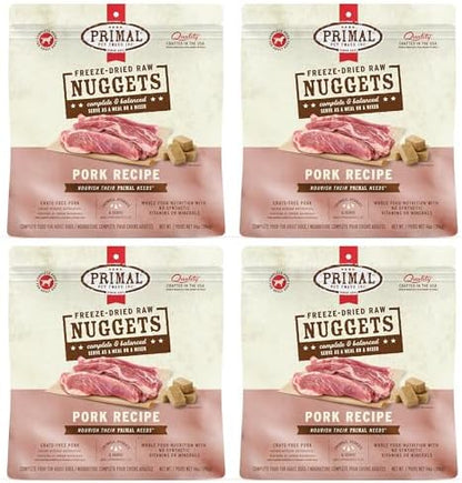 Primal Freeze Dried Raw Dog Food Nuggets, Pork, 14 oz (4 Pack)