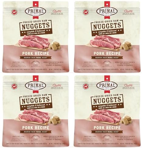 Primal Freeze Dried Raw Dog Food Nuggets, Pork, 14 oz (4 Pack)