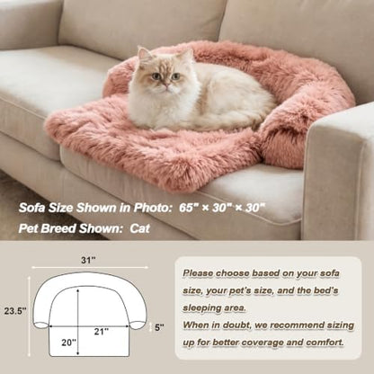 GGIB Calming Dog Bed Fluffy Plush Dog Mat for Furniture Protector with Removable Washable Cover for Large Medium Small Dogs and Cats (XS (31"x23.5"x5"), Pink)