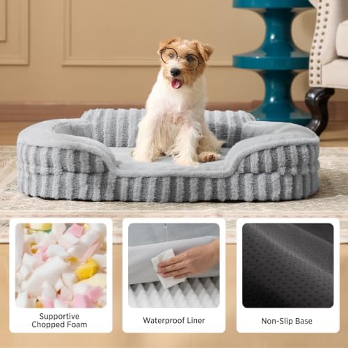 LE SURE Cute Cozy High Back Orthopedic Dog Beds Large Sized Dog,35" Beige
