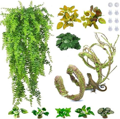 PINVNBY 10 PCS Reptile Plants Vine, Terrarium Hanging Flexible Climbing Artificial Leaves Reptile Hide, Bearded Dragon Tank Accessories, Terrarium Decor for Leopard Gecko Lizard Snake Geckos