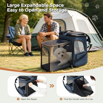 Lekereise Pet Carrier Backpack Expandable Cat Backpack Carrier for Small Dogs Large Cats Puppies, Dog Backpack Carrier for Hiking Travel Outdoor Hold Pets Up to 20 25 Lbs, Blue