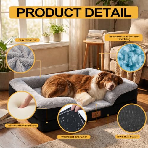 Orthopedic Extra Large Dog Bed, Memory Foam XL Dog Bed Couch, 44" L