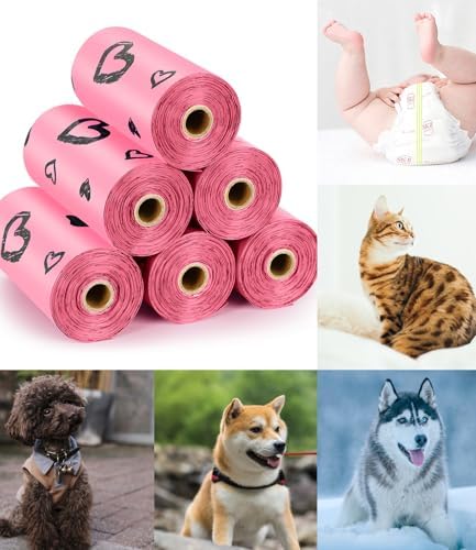 Pink Dog Poop Bags Rolls with Dispenser Leak Proof 540 Count Unscented
