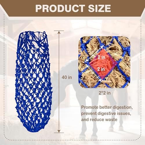 Slow Feeder Hay Nets Feed Bag for Horses, Extra Thick 40" Slow Feed Hay Net with 2" Holes Hanging Bags for Goat and Livestock Supplies (Blue