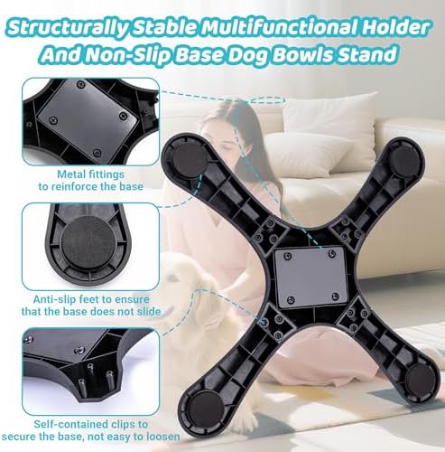 Elevated Adjustable Dog Bowl Feeding Stand, 3 Heights and Tiled Ajudst, Compatible with Moost Feeding Bowls, Great for Medium Large Dogs(Stainless Bowl 1 Pack Updated)
