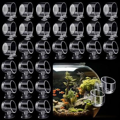 CroBlissful 30 Pack Aquatic Plant Cups with Hole Acrylic Aquatic Plant Pot with Suction Cups Transparent Suction Cup Planter Fish Tank Plant Holder for Aquarium Aquascape Decoration, 2 Styles