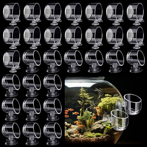 CroBlissful 30 Pack Aquatic Plant Cups with Hole Acrylic Aquatic Plant Pot with Suction Cups Transparent Suction Cup Planter Fish Tank Plant Holder for Aquarium Aquascape Decoration, 2 Styles