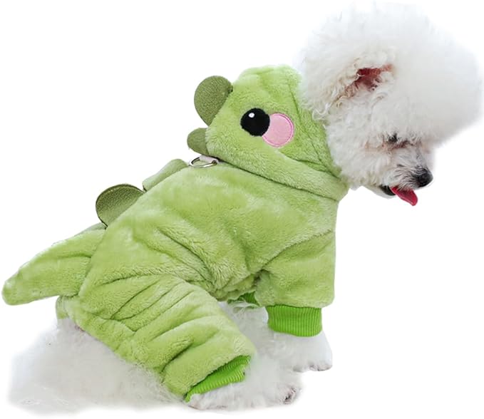 Dinosaur Dog Costume, Winter Dog Pajamas for Small Dogs, Warm Puppy Hoodies, Blue Cold Weather Coat for Cat, Warm Pet Clothes for Christmas Halloween. (Green-2, X-Large)