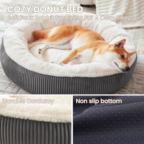 33 inches Calming Donut Dog Bed for Medium Plus Dogs,Dark Grey