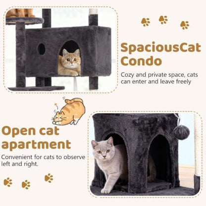 BestOffice 54" Cat Tree with Toy, Multi-Level Cat Tower Indoor Ashy