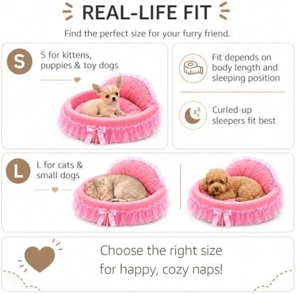 Pink Dog Bed Washable Princess Cat Couch Soft Plush Pet Sofa Nest Mat Snuggle Kitten Puppy Cave Beds Cute Cozy Kitten Doggy Kennel Cushion Small Medium Dogs Cats Sleeping Pad (S, Pink)