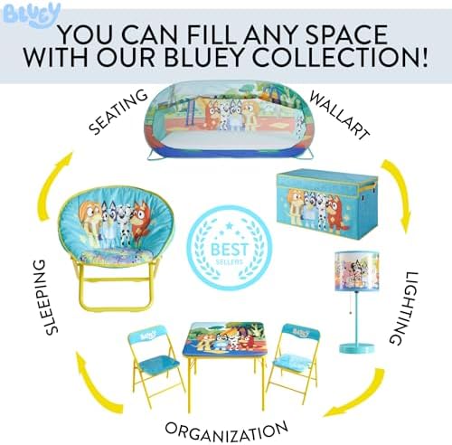 Bluey Kids Table and Chair Set, 3 Piece Folding Activity Set with Square Table & 2 Chairs,Furniture for Playroom, Crafting, Ages 3+
