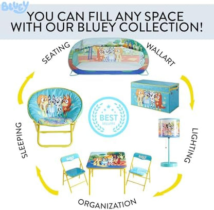 Bluey Kids Table and Chair Set, 3 Piece Folding Activity Set with Square Table & 2 Chairs,Furniture for Playroom, Crafting, Ages 3+