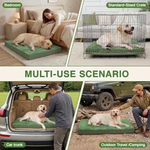 XXL Dog Bed Waterproof Washable Outdoor, Large Foam Crate Pad 48" Green