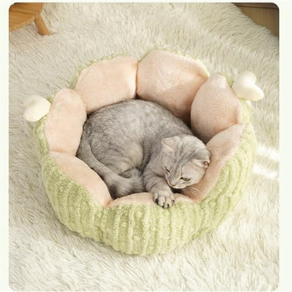 LYFJMUS Cactus Cat & Dog Beds - Fluffy Cat House with Removable & Washable Cushion Pillow, Warm Sleeping Bed for Cats & Small Dogs