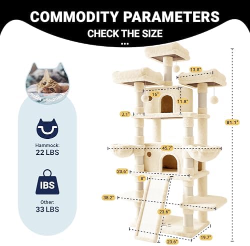 Allewie 82 Inches Large Cat Tree/House/XXL Tall Cat Towers for Big Feline/Scratching Post/Multi-Level Large Kitty Climbing Tree with Condo/Beige