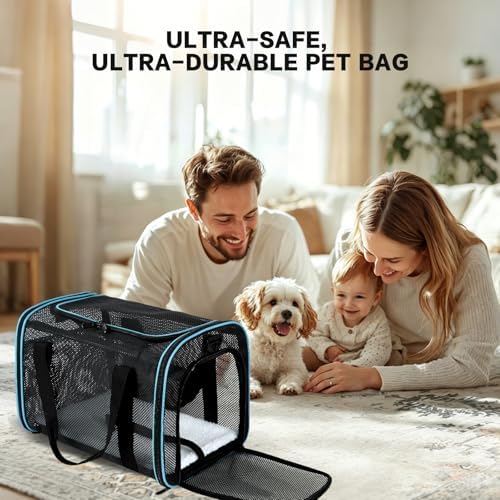 Cat Carrier, Soft-Sided Pet Carrier Bag, Breathable Mesh, Black (Blue, 20 * 13 * 13)