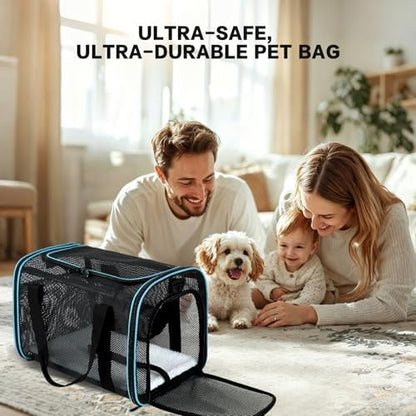 Cat Carrier, Soft-Sided Pet Carrier Bag, Breathable Mesh, Black (Blue, 20 * 13 * 13)