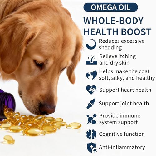 Omega 3 Fish Oil for Dogs, 80 Capsules, Rich in EPA and DHA, Improves Dry Skin, Dandruff, Itching, Reduce Shedding, Supports Cardiovascular and Joint Health, Suitable for Cats and Dogs (3 Bottles)