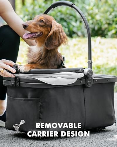 Pet Stroller for Small Dogs and Cats, One-Click Foldable Dog Stroller with Detachable Carrier & 3 Safety Tethers, Holds up to 33 lbs, Storage Basket & Cup Holder, Breathable Mesh, Black