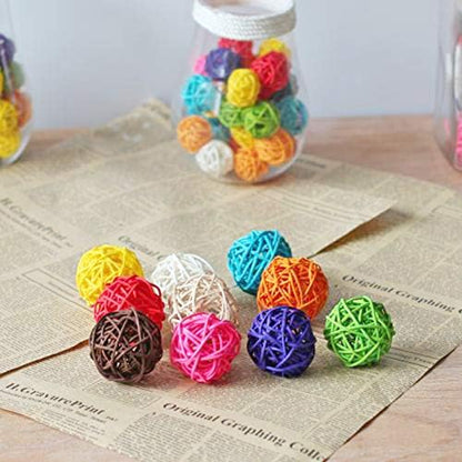 Benvo Rattan Balls 32 Pack 1.2 inch Wicker Ball Birds Quaker Parrot Parakeet Chewing Pet Bite Ball for Budgies Conures Hamsters Ball Orbs Crafts DIY Accessories Vase Fillers (Multi-colored)
