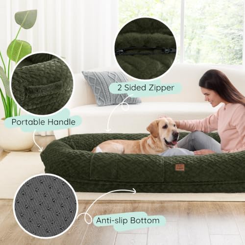 ChiXnuggle Orthopedic Human Dog Bed,with Faux Fur Washable Cover,Blanket