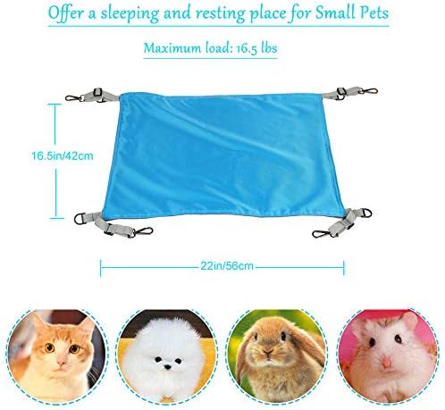 Hanging Cat Hammock, Pet Hammock for Cage, Adjustable Cat Bed Two Sides Comfortable/Waterproof Resting Sleepy Pad for Cats Small Dogs Rabbits or Other Small Animals (Blue)