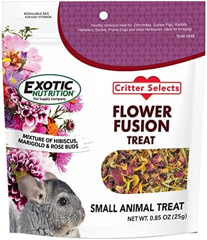 Flower Fusion Treat - Healthy Natural Dried Flower Herbivore Treat - Chinchillas, Guinea Pigs, Rabbits, Prairie Dogs, Degus, Hamsters, Rats, Squirrels, Sugar Gliders & Other Small Pets (0.85 oz)