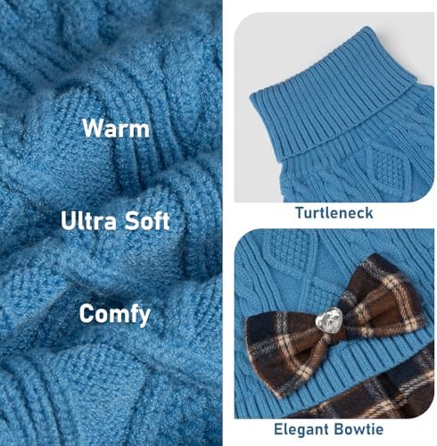KYEESE Dog Sweater Dress for Small Dogs Turtleneck Thick Knit Pullover