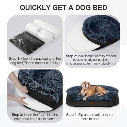 3.7 inch Thickened Orthopedic Dog Beds for Medium Dogs, Supportive Dog Sofa Bed with 28D Egg-Crate Foam, Removable Washable Plush Cover, Waterproof Lining, Half-Round Design for Puppy,Senior Dog
