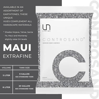 UNS Controsand - Maui, 8L - Natural Freshwater 0.4-0.9mm Black Sand for Aquascaping Planted Tanks - Aquarium, Terrarium, Paludarium Substrate for Betta, Shrimp, Fish, Jumping Spider, Turtle